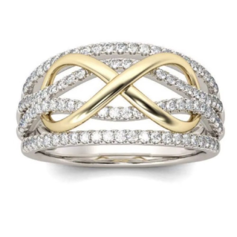 Two-Tone Crossover Sparkling Clear Stones Ring (R83) - Picture 3 of 6